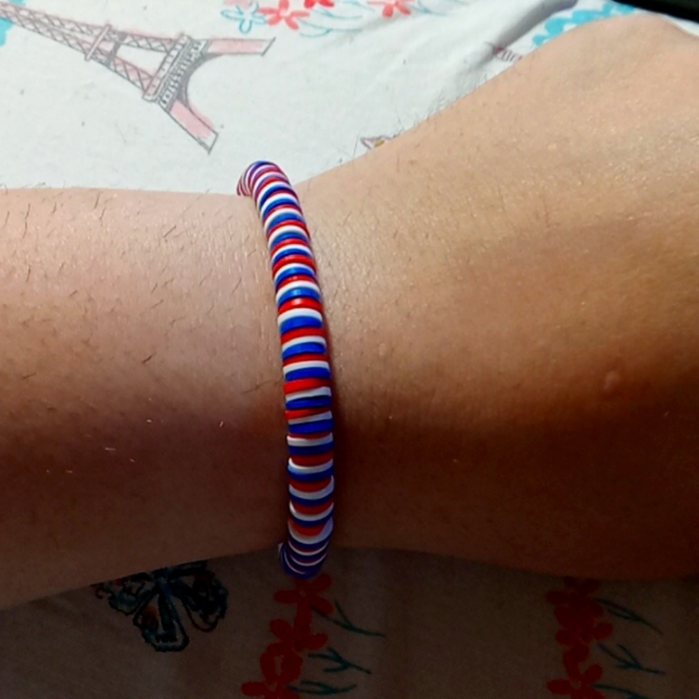 Red,White&Blue Clay Bead Bracelet